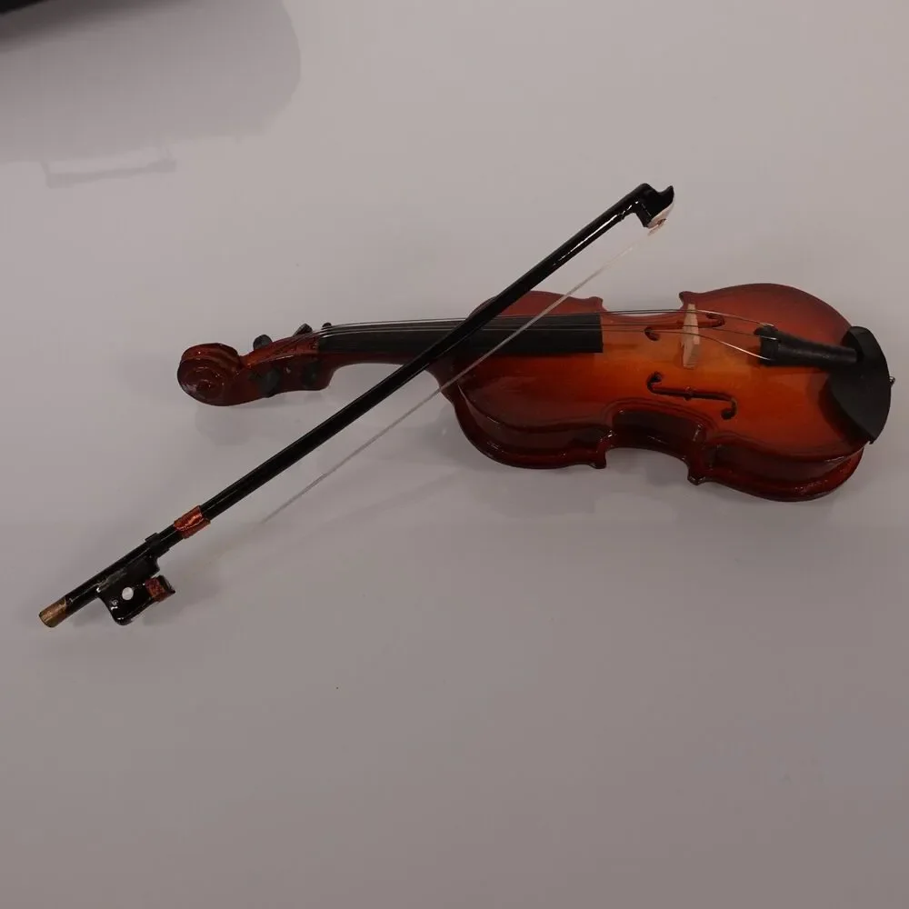 Vintage Wooden Miniature Cello Violin Musical Instrument with Case and Bow 6”